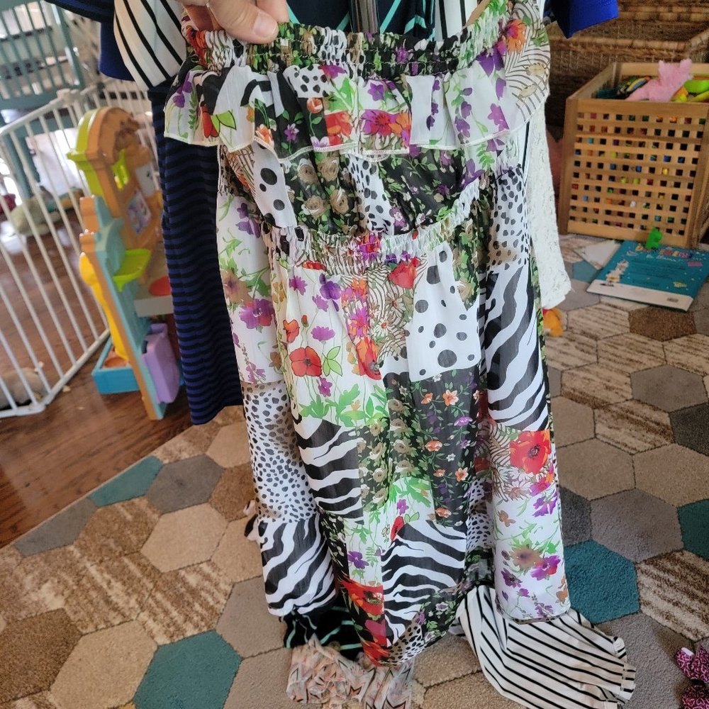 Patchwork Strapless Ruffle Dress